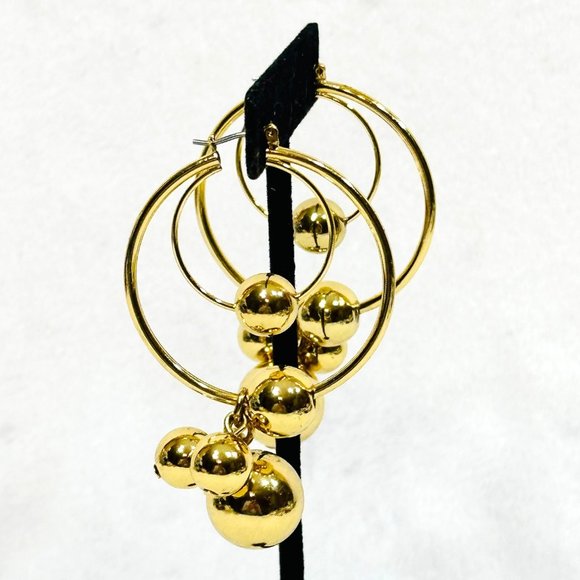 Gold Tone Large Hoop Earrings w/Cluster Dangle - Picture 4 of 4